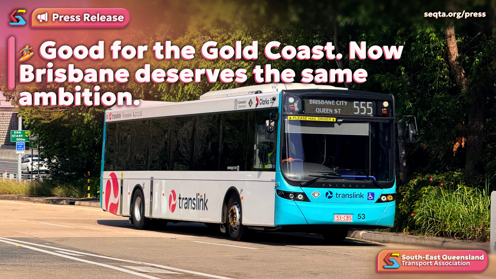 Translink bus used on the Good for the Gold Coast press release